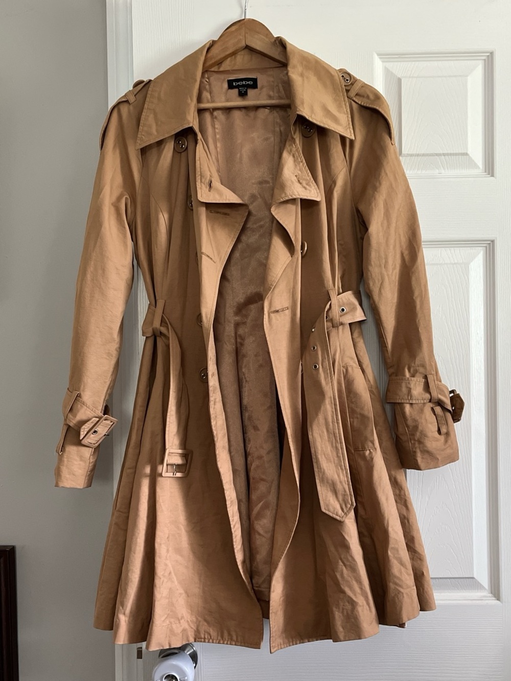 Y2K bebe Camel Tan Trench Coat with Belted Waist